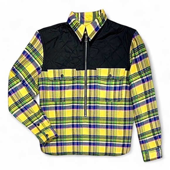 Polo Ralph Lauren Jackets & Blazers - Polo Ralph Lauren Yellow Plaid Flannel Half Zip Quilted Shirt Jacket Size XL